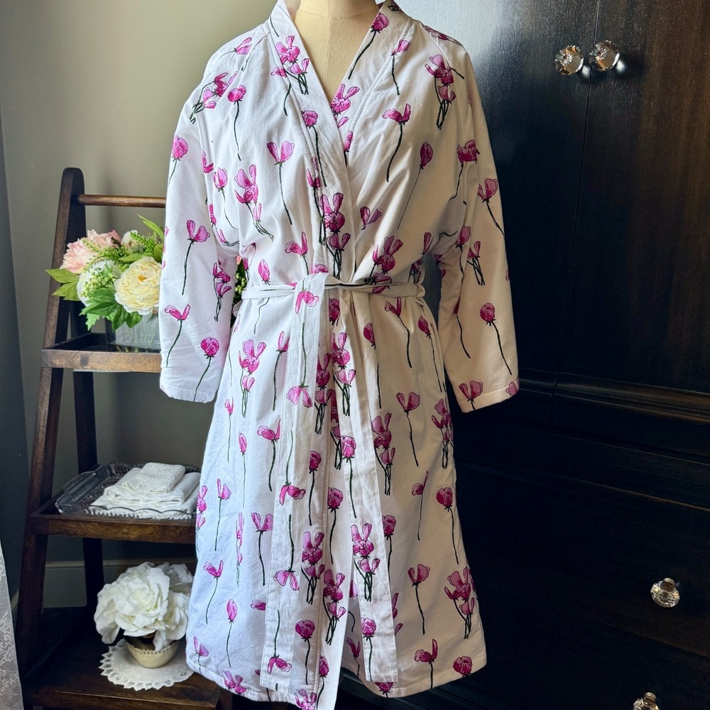 Their Nibs Grandma Robe Terry Lined Cotton Poppy‎ Floral Wrap Belted S Womens